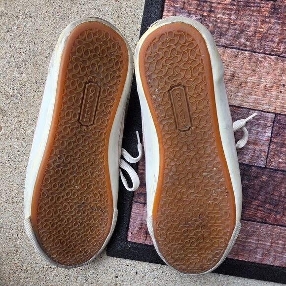 COACH Barrett Signature C Sneakers in White Tan Women's Size 7.5B Classic Skater - Picture 13 of 16